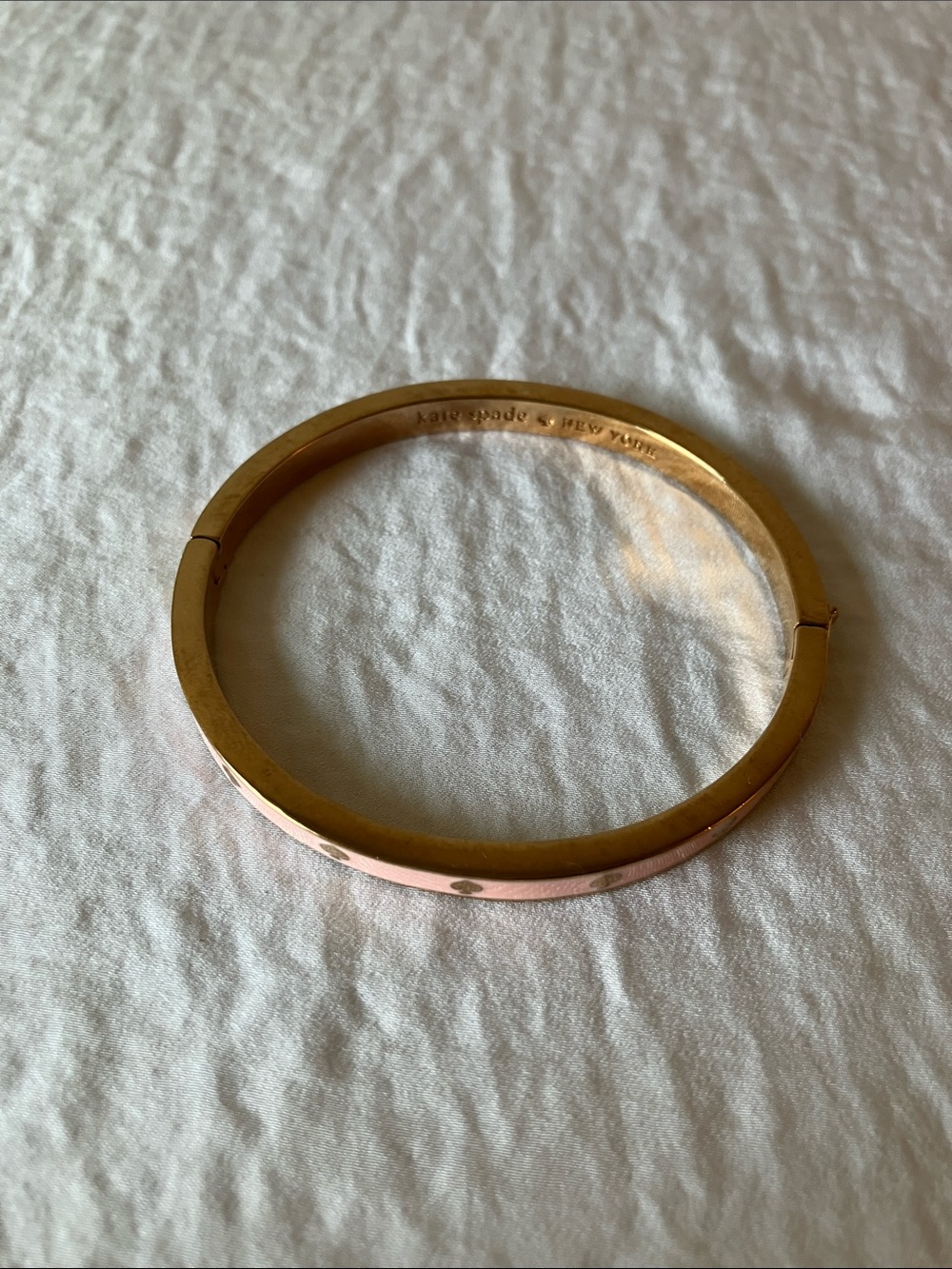 kate spade: Pink Enamel & Rose Gold Spade Motif Bangle Bracelet- Clasp - Picture 3 of 8
